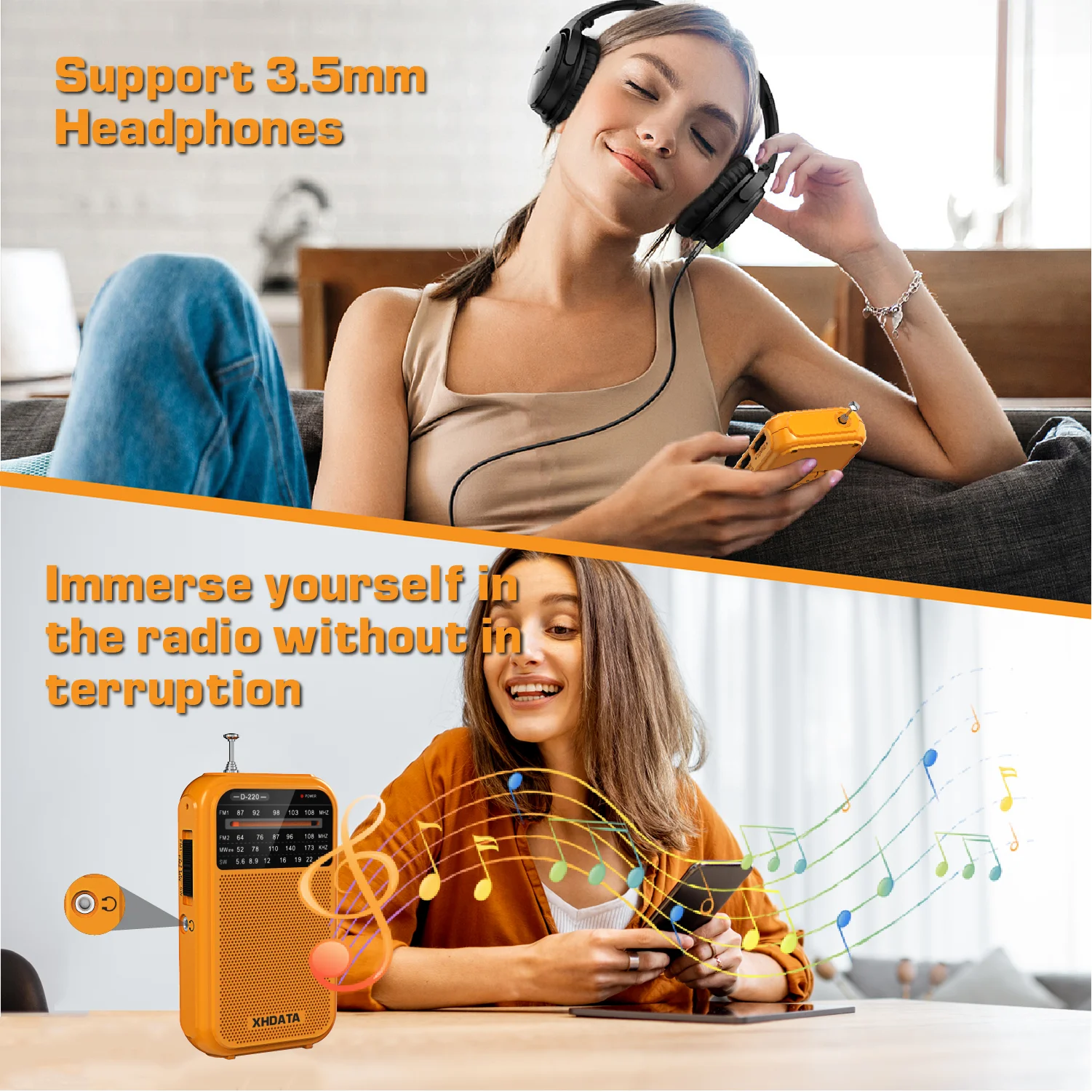 Mini Rádio de Bolso Retrô AM/FM/SW XHDATA D-220 - Imagem 3