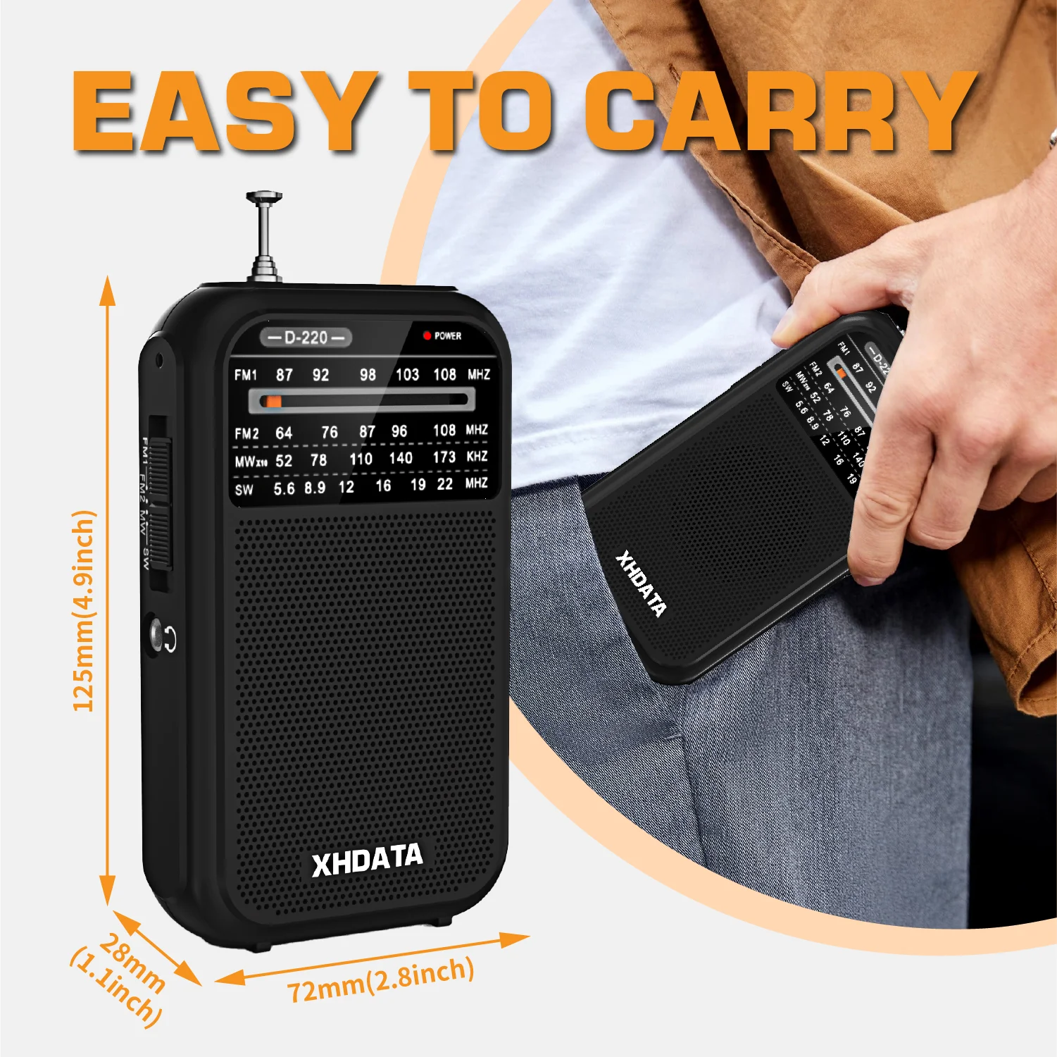 Mini Rádio de Bolso Retrô AM/FM/SW XHDATA D-220 - Imagem 5
