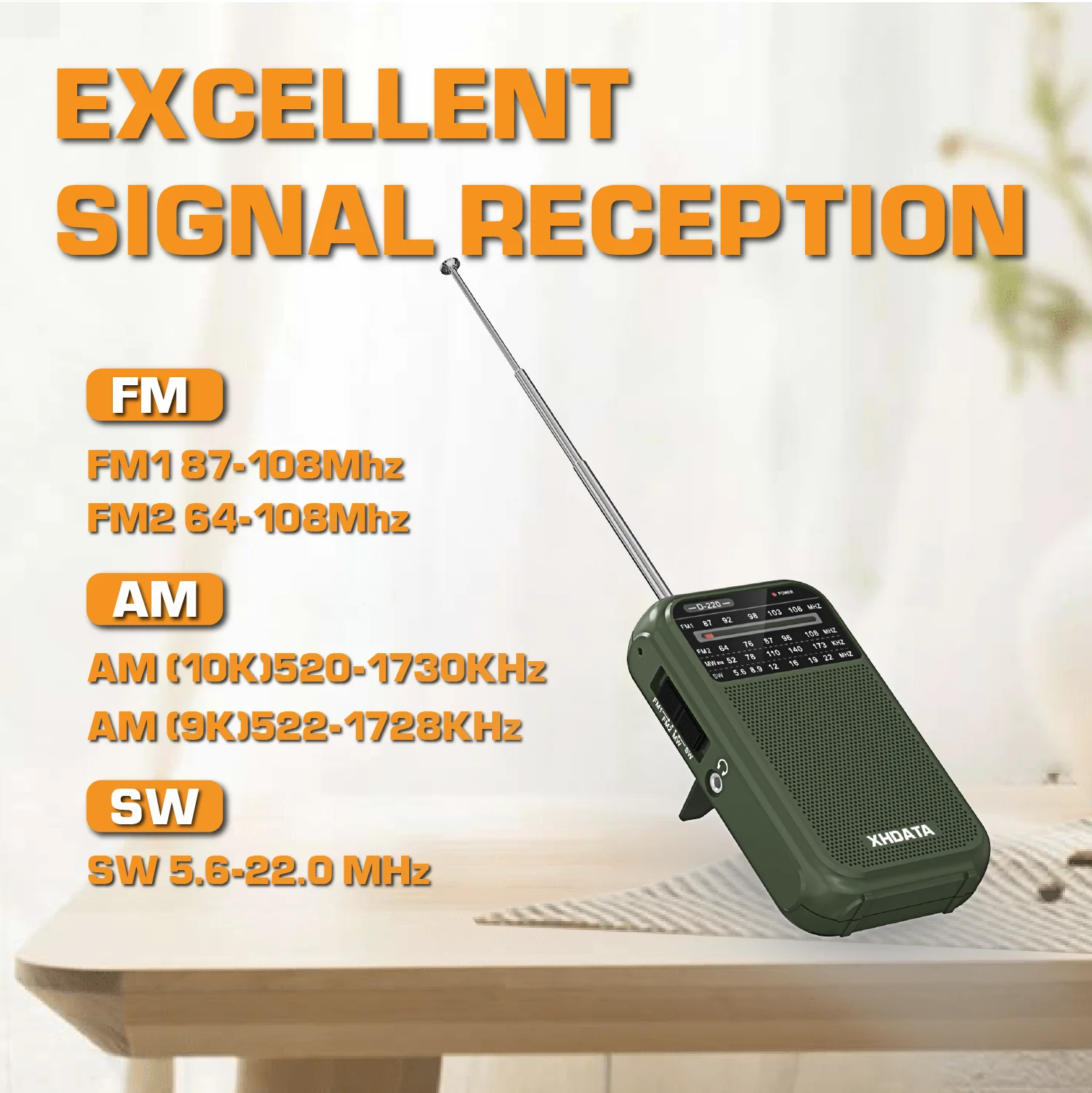 Mini Rádio de Bolso Retrô AM/FM/SW XHDATA D-220