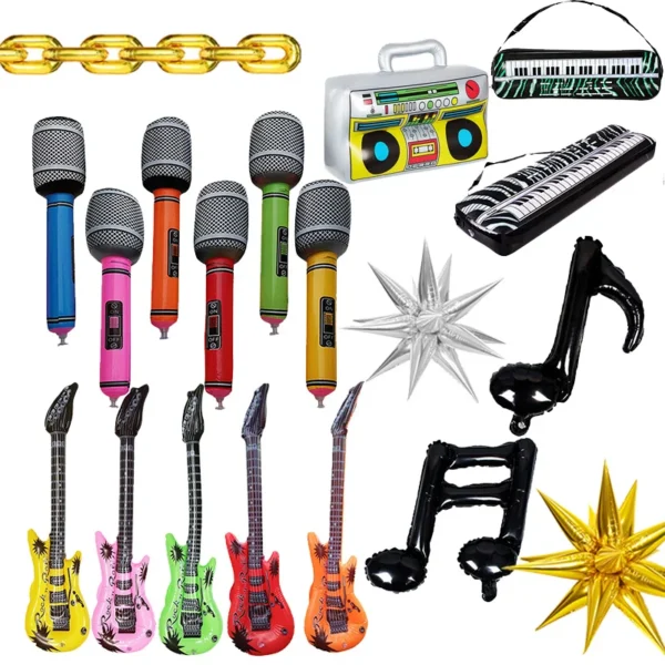 Infláveis Anos 80/90 – Guitarra, Microfone, Teclado e Óculos Gigante para Festa